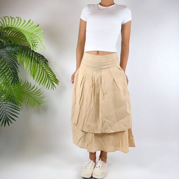 Vintage Dazy Beige Cottagecore Prairie Layered Peasant Fairycore Midi Skirt / L - Picture 5 of 7
